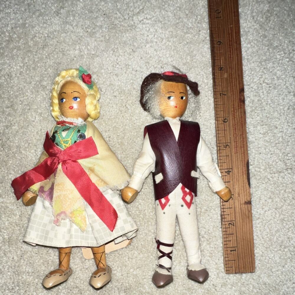 Vintage 1975 Polish "Goral" Folk Dolls - Handmade Gromada Kielce - Pair of 2